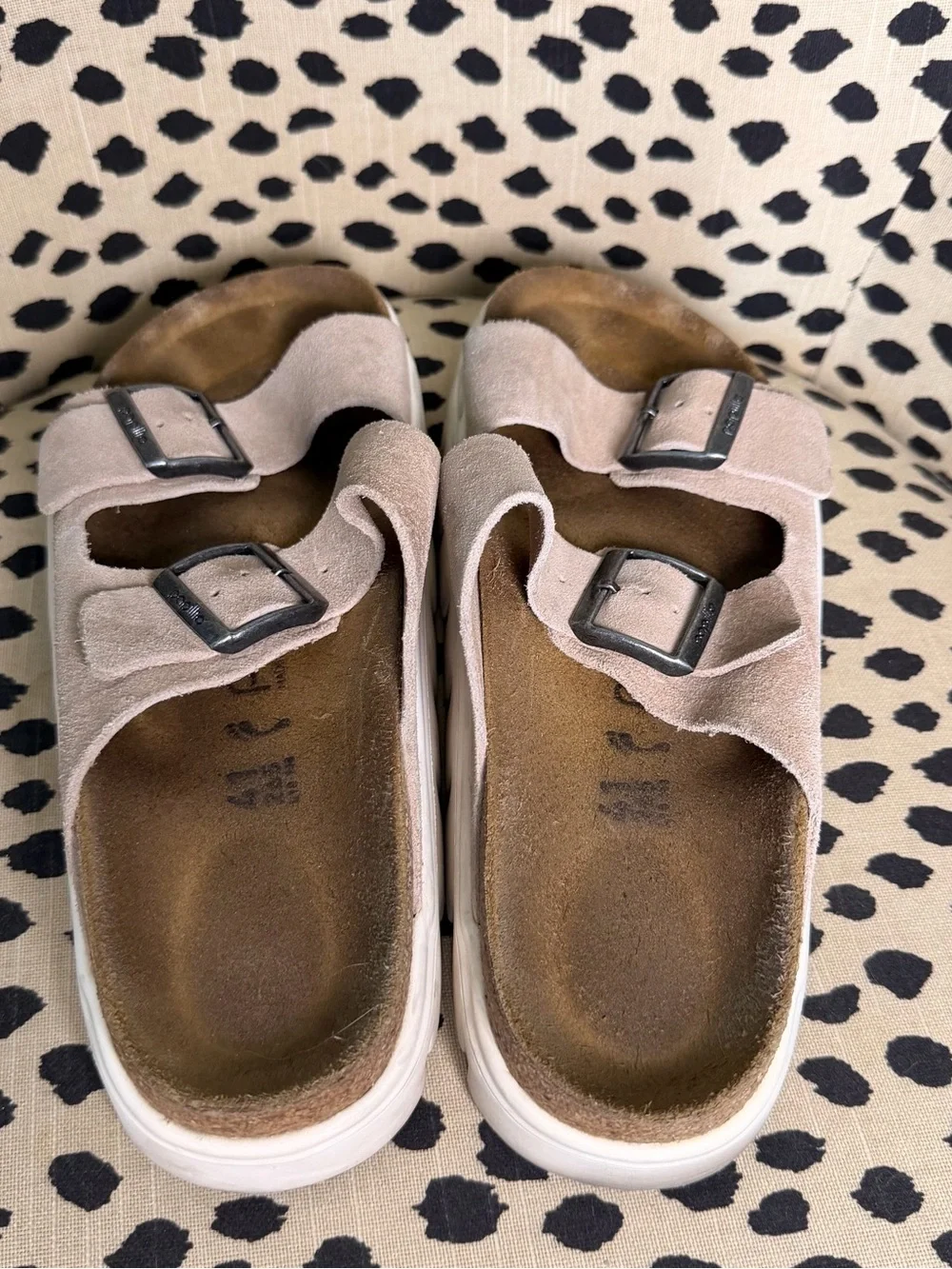 Birkenstock Arizona Platform Double Strap Suede Sandals in Light Pink